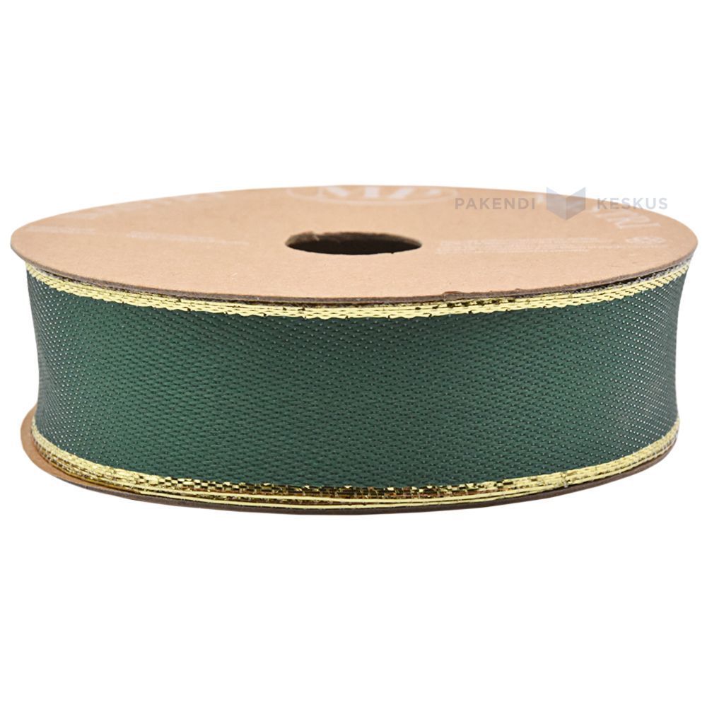 Side Ribbon Component Green with golden edges satin double-sided ribbon 25mm wide, 10m/roll ...