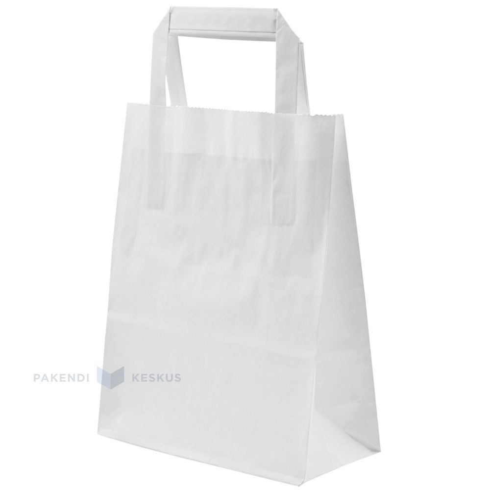 White paper bag with flat paper handles 18+8,5x23cm Pakendikeskus