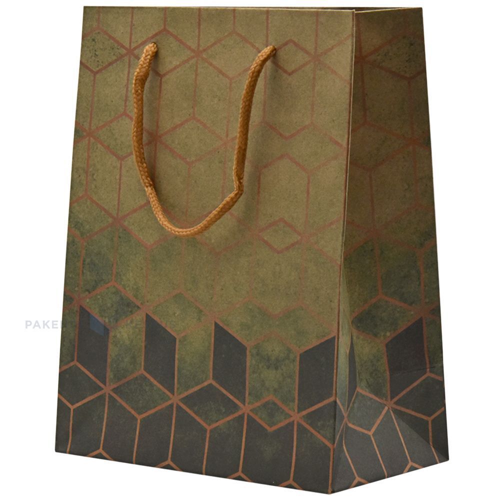 Paper Bag Roodof Green rhombus print paper bag with rope handles 18+10x23cm - Packforce
