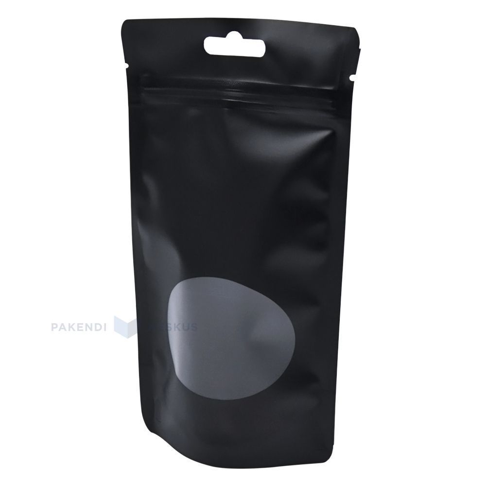 Pouch Standing Rak Matte black stand-up pouch with window 11+(2x3,2)x15,5cm, 50pcs/pack ...