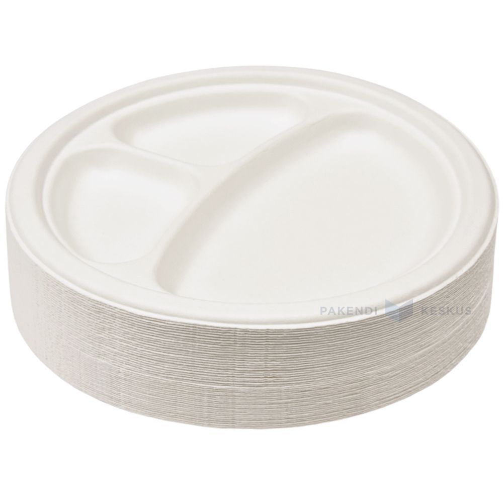 3-compartment plate 100% biodegradable/compostable diam. 23cm, 50pcs ...